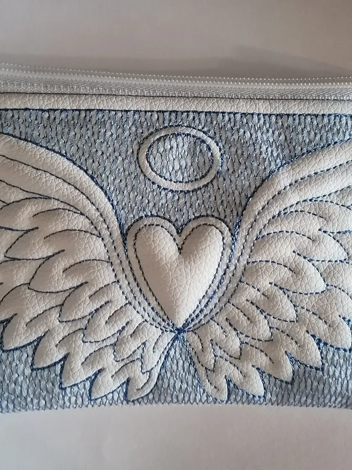 In the hoop bag embroidery designs Angel wings with heart ITH Cosmetic bag 5x7 6x10 7x11 8x12 hoop file for machine Instant Download