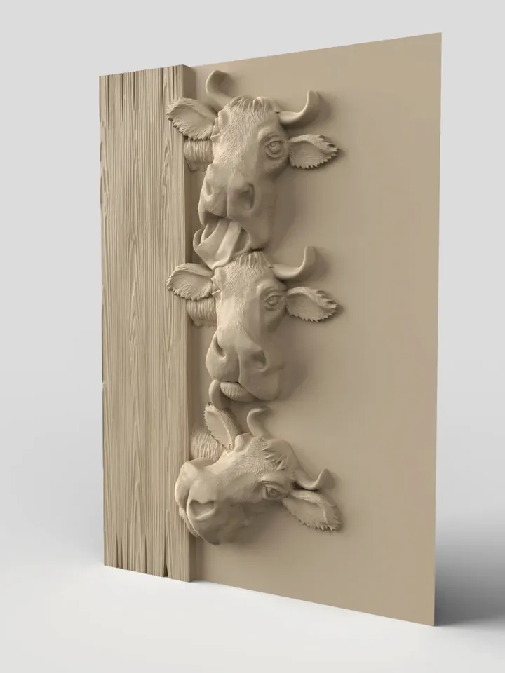 3D Model STL CNC Router file 3dprintable Cows Panel