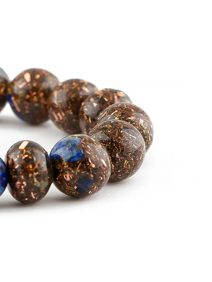 Orgonite deep blue lapis lazuli, talisman, third eye chakra bracelet. The power of lapis lazuli is increased with incense and Tibetan bowls