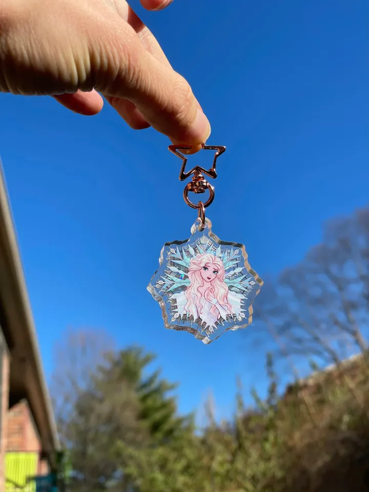 Frozen Ice Princess Silver Star Liquid Shaker Keychain |  Disney Sisters | Small Gift | Kids Gift | Disney Art