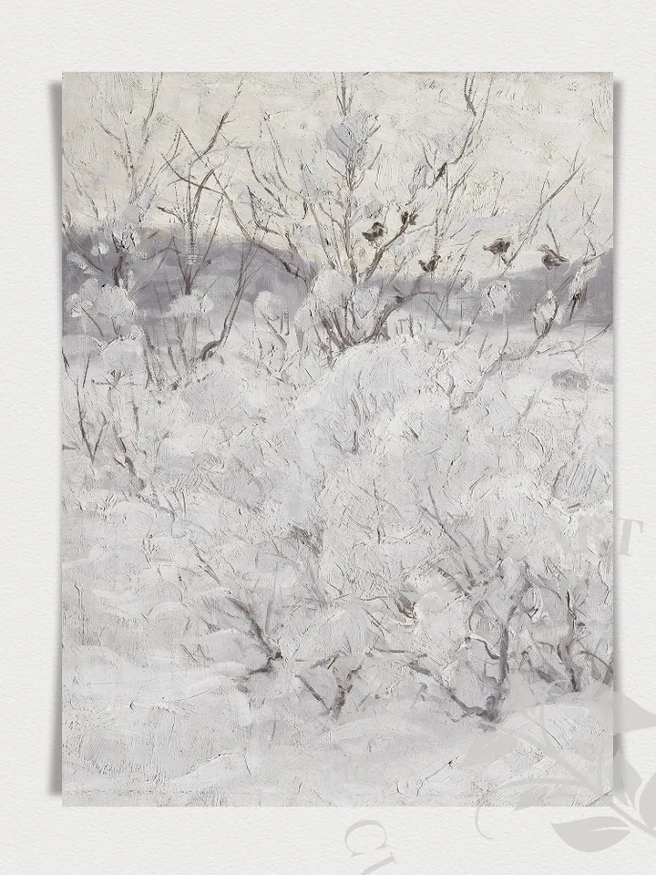 Vintage Winter Wall Art, Farmhouse Decor PRINTABLE Art, Snowy Tree Oil Painting, Landscape Wall Decor Downloadable | 218