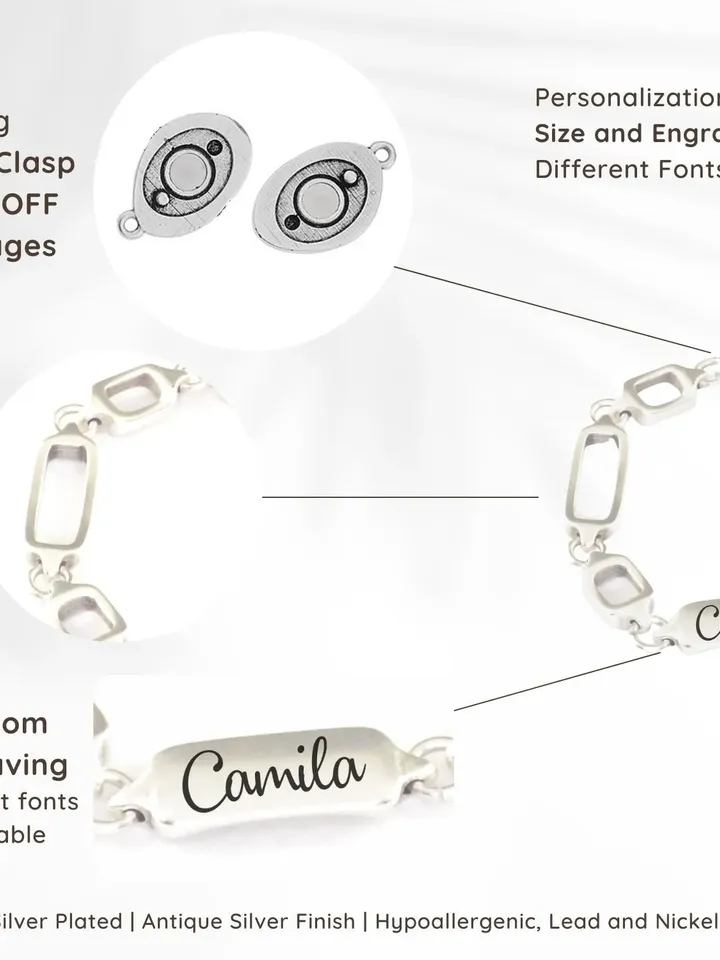 Mother's Day Gift for Her | Personalized Name Bracelet | Connectors Bracelet for Women | Engraved Handmade Link Chain | Unique Jewelry Gift