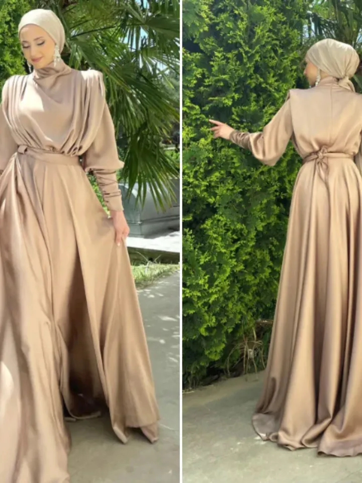 AHUNARE HIJAB - Mihra Cream Satin Ahuanre Wedding Dress, Muslim Evening Gown, Nikah, Islamic Wedding, Engagement, Bridesmaid,