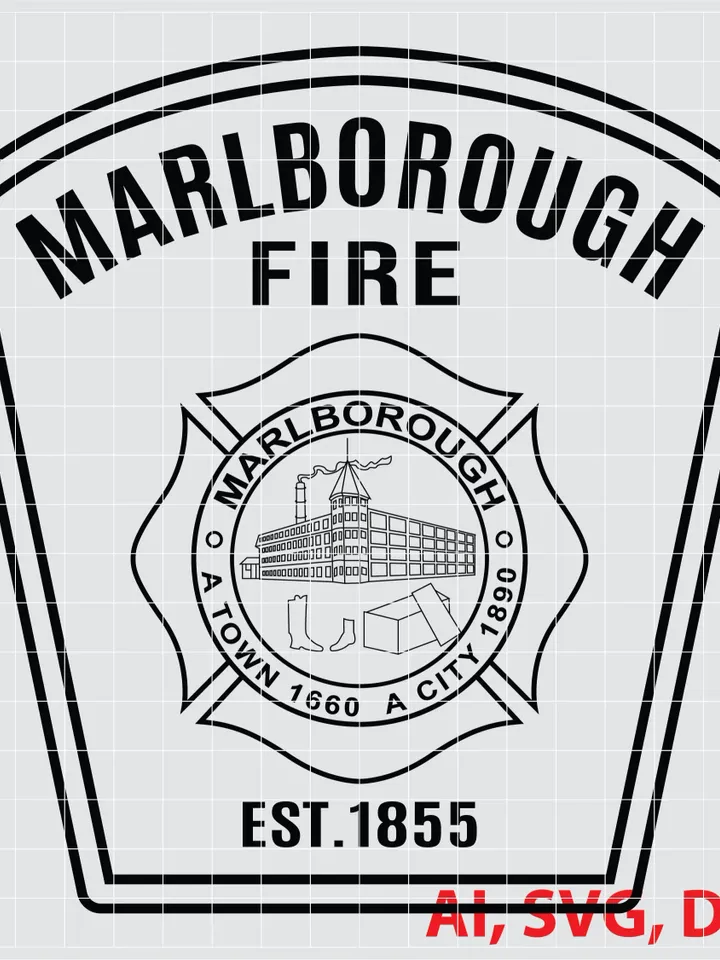 Marlborough Fire Badge, Logo, Seal, Custom, Ai, Vector, SVG, DXF, PNG, Digital