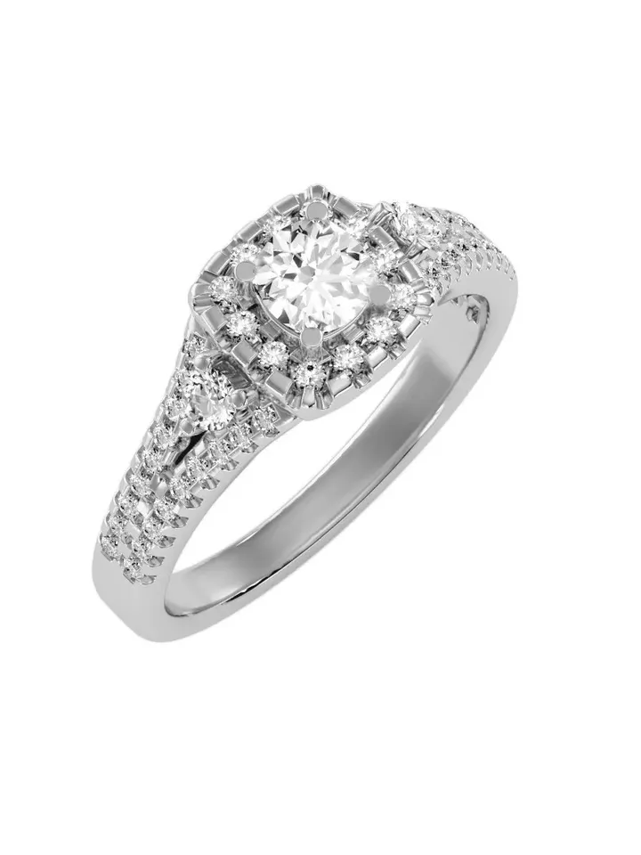 14K Gold Diamond & Moissanite 0,44 Ct G VS Engagement Ring for Women, Minimalistic, Stylish, Trendy, Gift for Her, Anniversary, Valentines