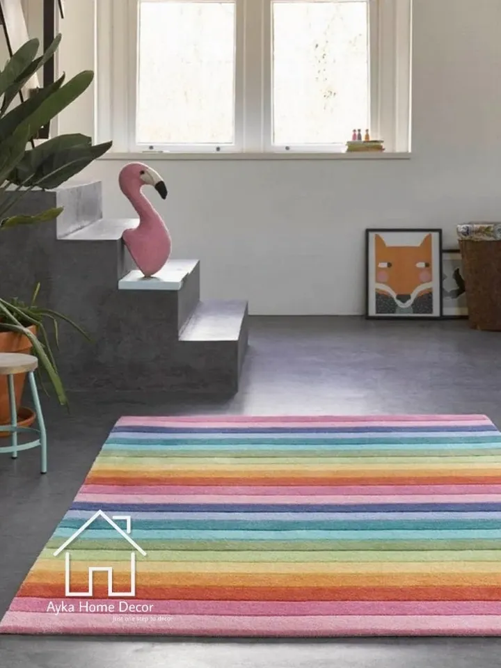 Ayka Lino Multi Hand Tufted 100% Pure Woolen Area Rug For Hall Kitchen Living Room Bed Room Dining Room Kids Room Carpet / Christmas Gift