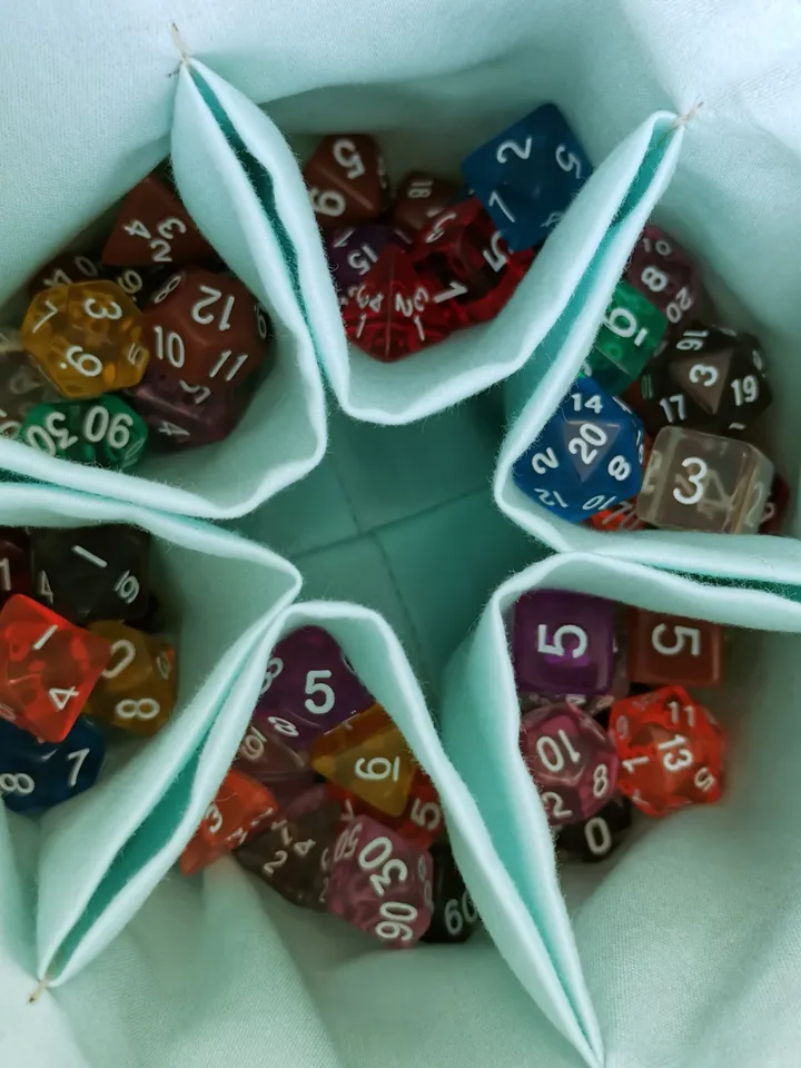 Large dice bag with pockets for 150-200 dice Silver jacquard