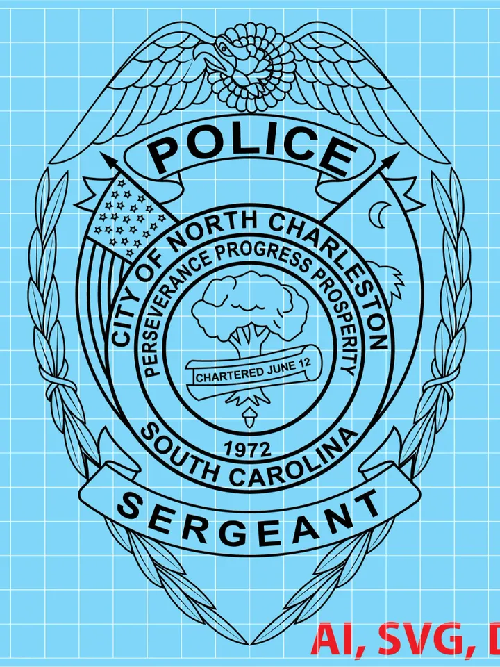South Carolina City of North Charleston Police Sergeant Logo, Seal, Badge, Custom, Ai, Vector, SVG, DXF, PNG,