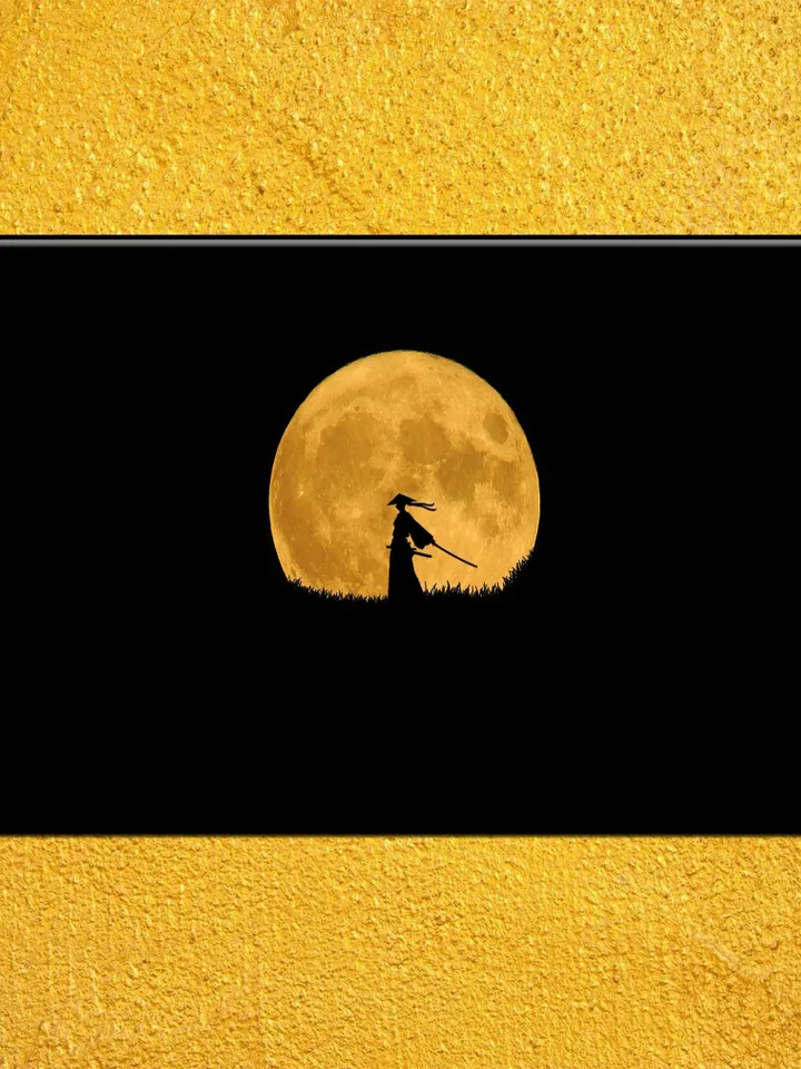 Full moon and Samurai Print on Canvas , Floating Frame Option, Modern Wall Art, Extra Large Canvas Wall Art