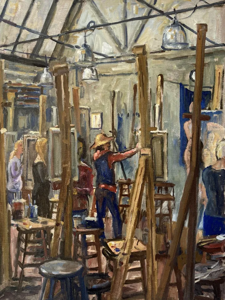 Art Studio Interior Oil Painting - Morning Light/Art Students League of New York - 18x24 Oil on Linen, NYC Realist Signed Original Fine Art