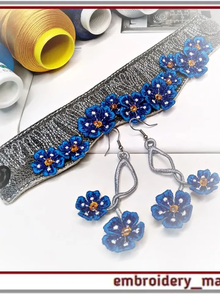 In the hoop embroidery design FSL Jewelry earrings with flowers