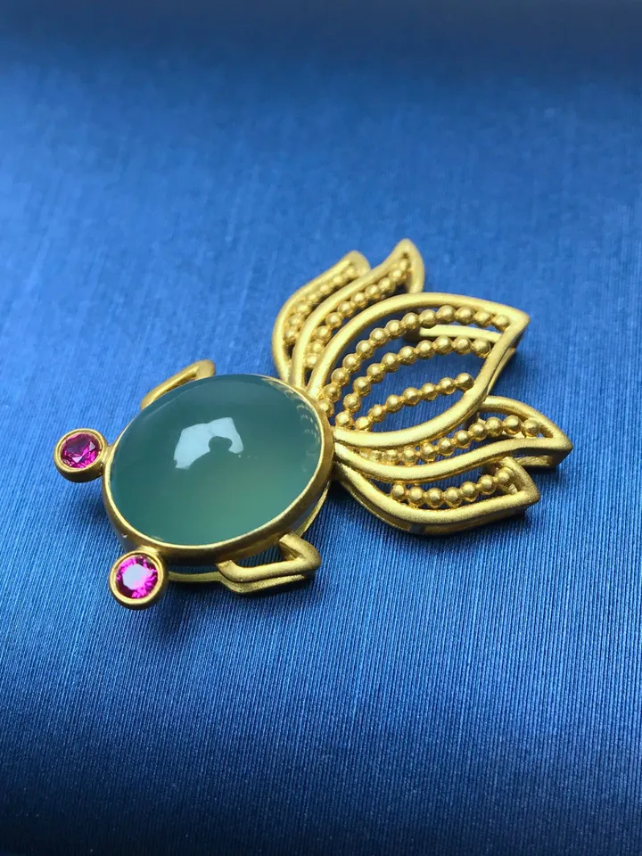 Jade Fish Pendant in 14K Yellow Gold, Lovely Jade Pendant, Special Gift for Her