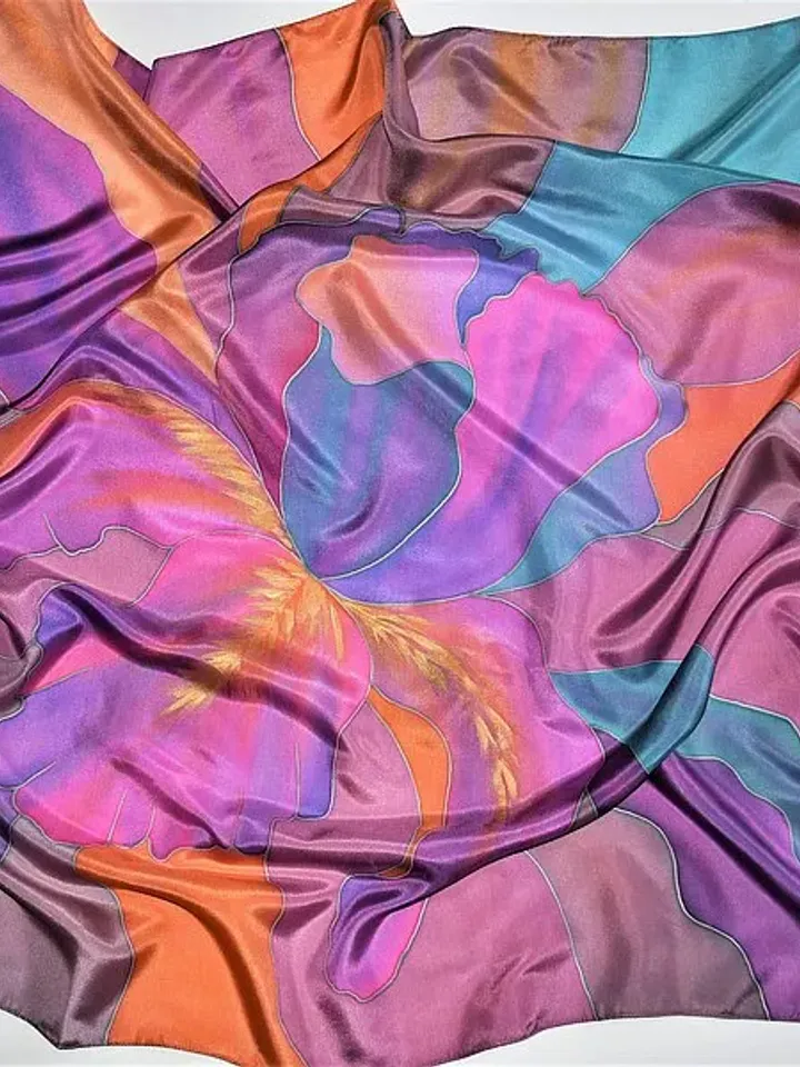 Bright square silk scarf Luxury hand painted silk scarf Floral silk head scarf