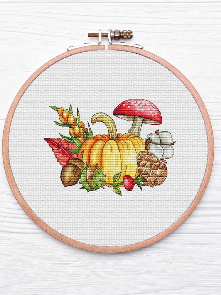 Mushroom Cross Stitch Pattern, Pumpkin Cross Stitch, Nature Counted Cross Stitch Pattern, Forest Cross Stitch PDF Instant Download