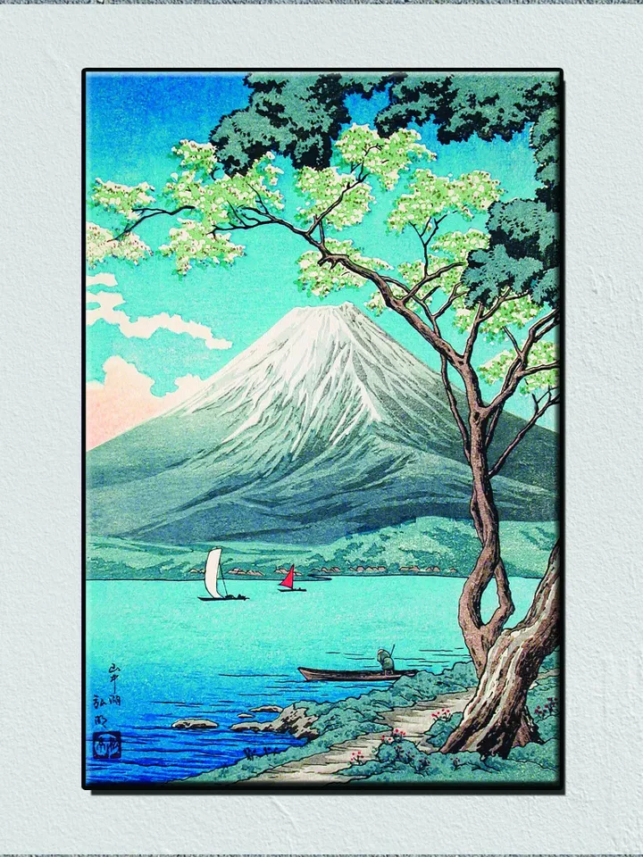 Mount Fuji from Lake Yamanaka,Takahashi Shōtei Japanese Art Print on Canvas,Floating Frame Option,Modern Wall Art,Extra Large CanvasWall Art