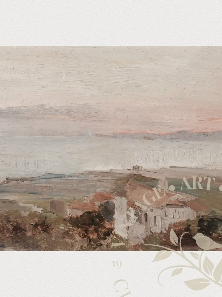 Warm Tone European Coastal Oil Painting, Digital Vintage Wall Art PRINTABLE Decor | 266
