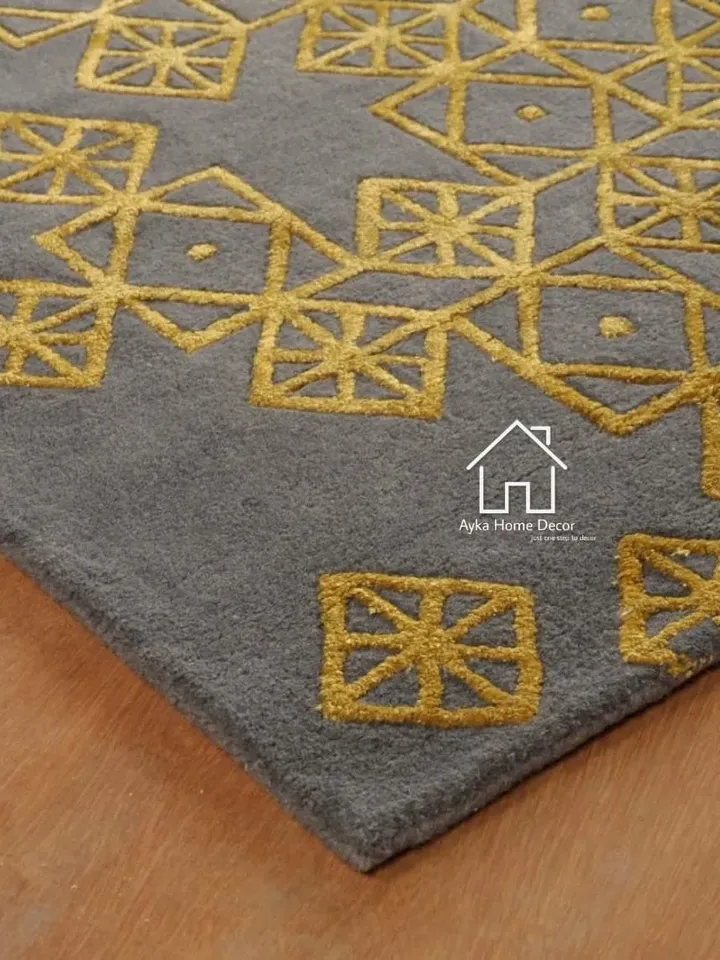 Unique Look Geometrical Hand Tufted Carpet 50 % 50 Wool & Silk Carpet . Contact Me For Custom Orders Every Things Can Be Customizes In