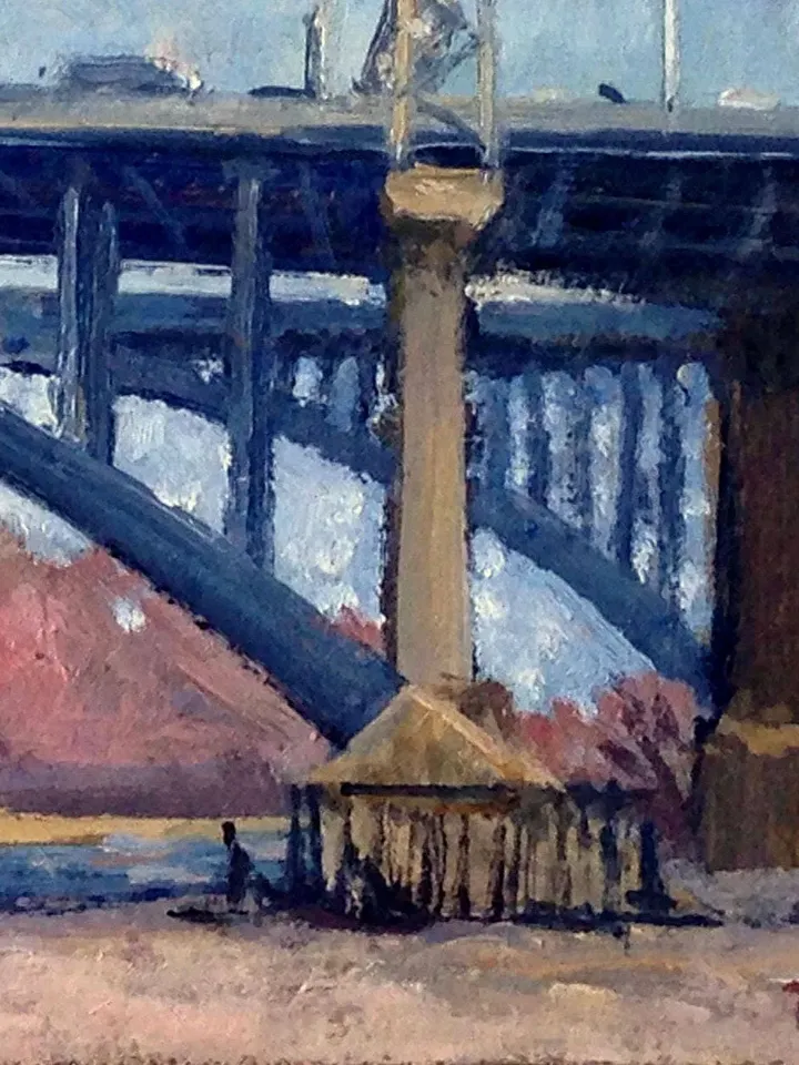 8x12 New York Cityscape Painting -Harlem River Bridges/NYC- 8x12 Oil on Panel, Industrial Realist Original, American Impressionist Fine Art