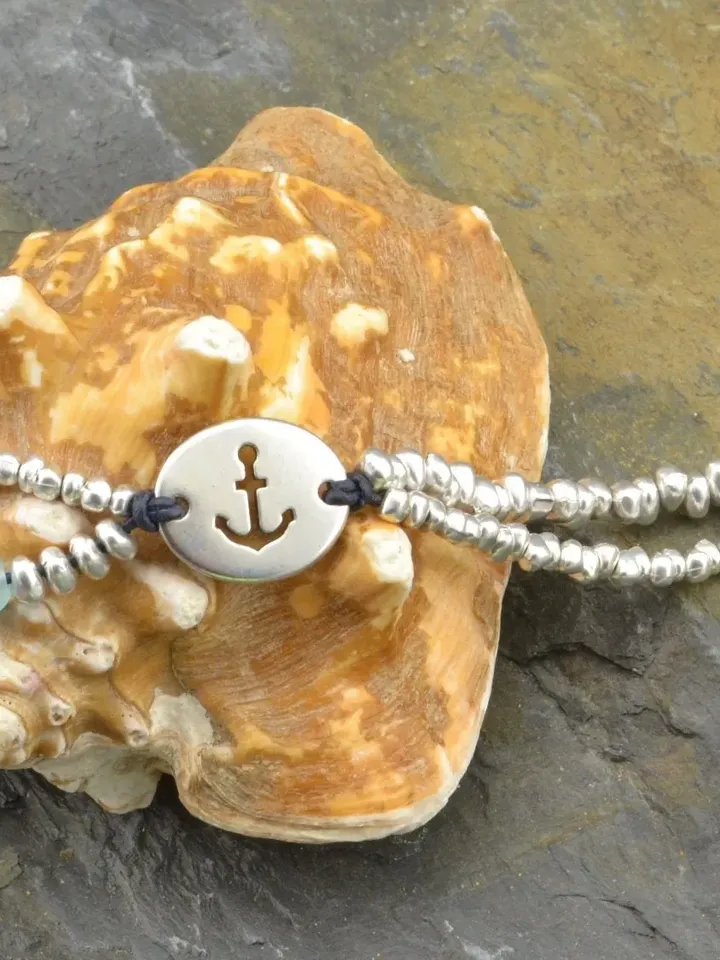 Silver Anchor Bracelet, Beaded Bracelet Anchor Charm, Bracelet Femme Bracelet Beads, Stacking Bracelet Anchor Charm, Girlfriend Gifts