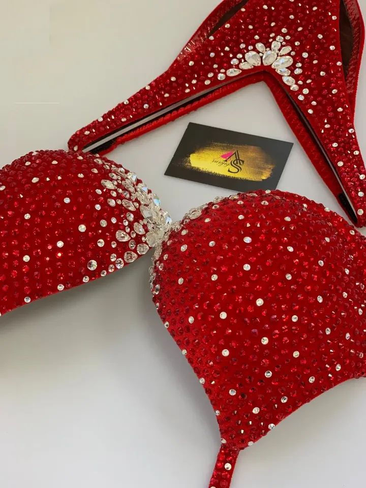 Red with Big Crystals - fitness bikini