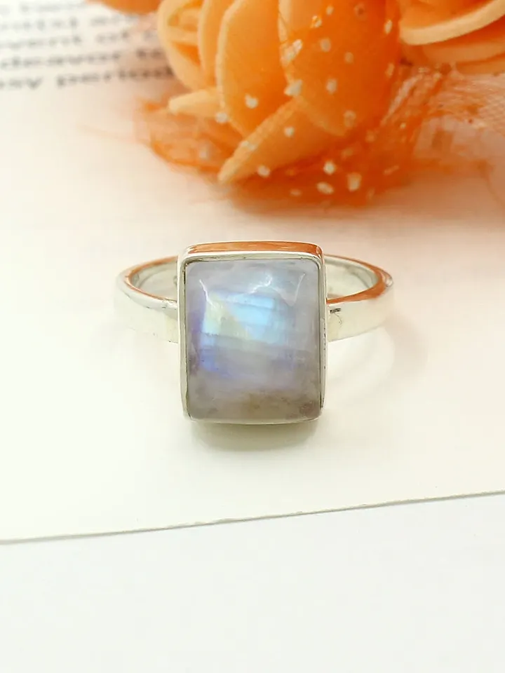 Natural Rainbow Moonstone Ring, 925 Silver Ring, Statement Ring, Cushion Ring, Dainty Ring, Birthstone Ring, Midi Ring, Moonstone Jewelry