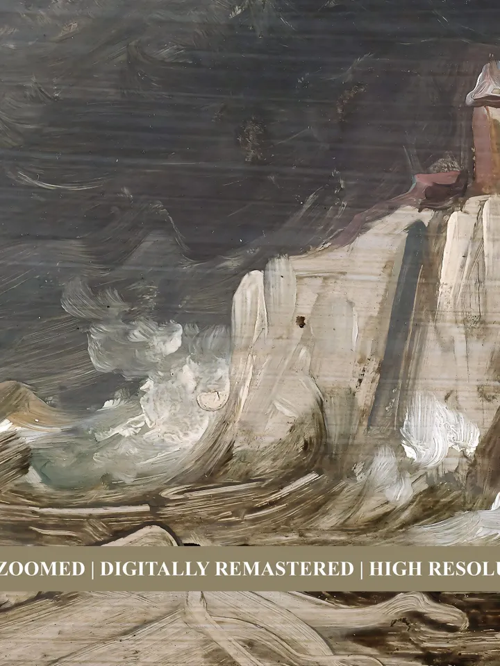 Vintage Coastal Landscape Print, Muted Green Seaside Painting, Printable Wall Art Decor | 240