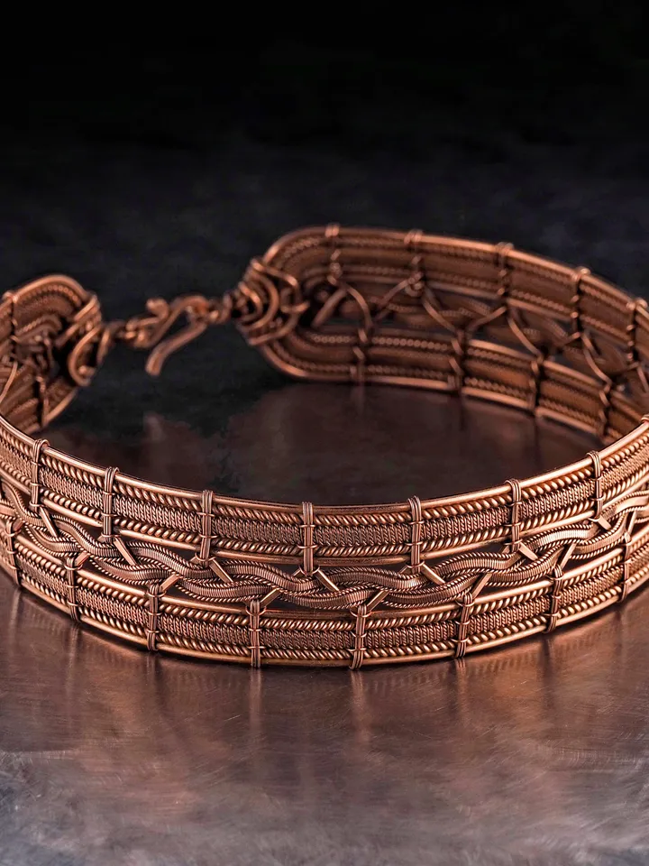 Copper wire choker Wire wrapped collar necklace for woman Woven wire Unique design Festive jewelry for lady WireWrapArt