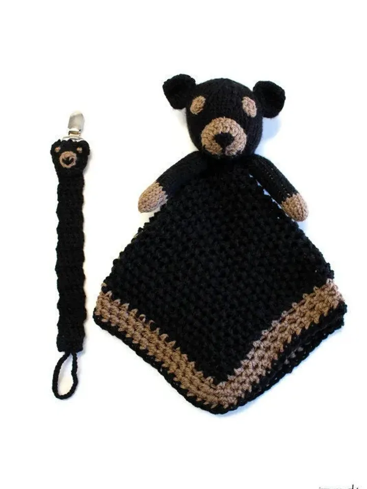 Black Bear Gift Set and Photoshoot Props, Woodland Animals Nursery Décor, Baby Shower Gift Ideas for New Moms, Crochet Lovies, Safari Animal