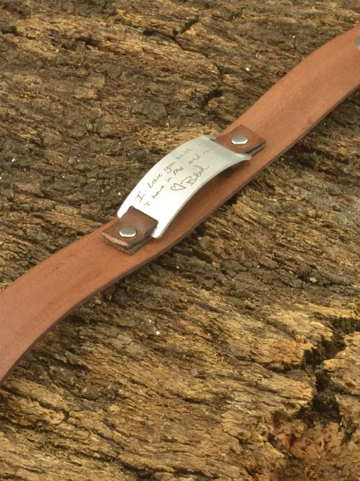 Personalized Gifts for Men, Actual Handwriting Gift for Him, Men Handwritten Jewelry, Wide Leather Cuff, Signature Bracelet Memorial