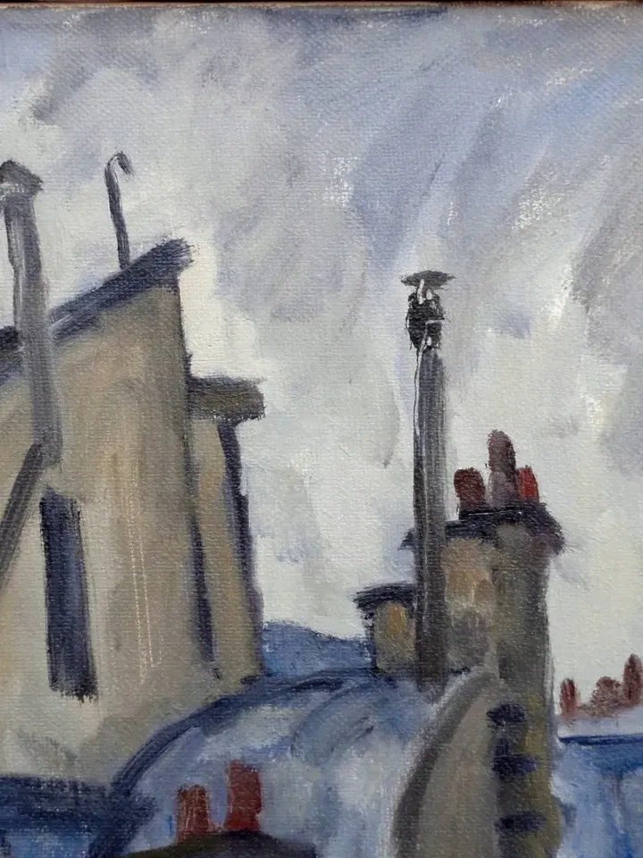 Paris Landscape Painting - Rooftops/Rain - 13x17 Oil on Canvas, Urban Impressionist Cityscape, Signed Original American Realist Fine Art