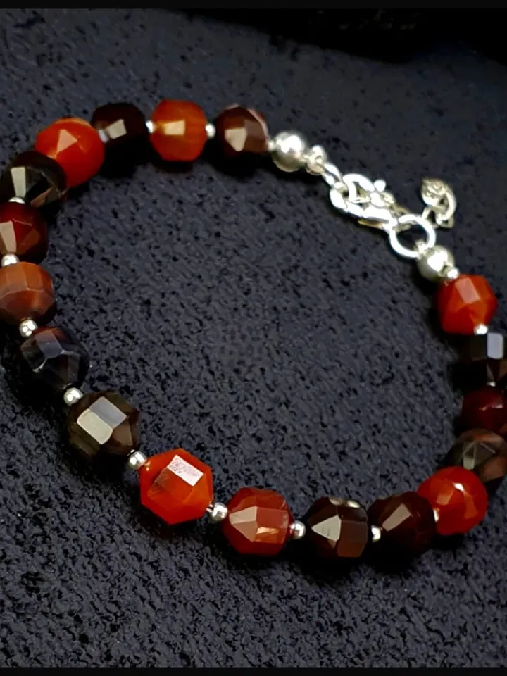 Natural Red Agate Bracelet with Solid Silver Accessory, Valentine's Gifts for Women, Jewelry Present for Girlfriend, Gifts for Mother' Day
