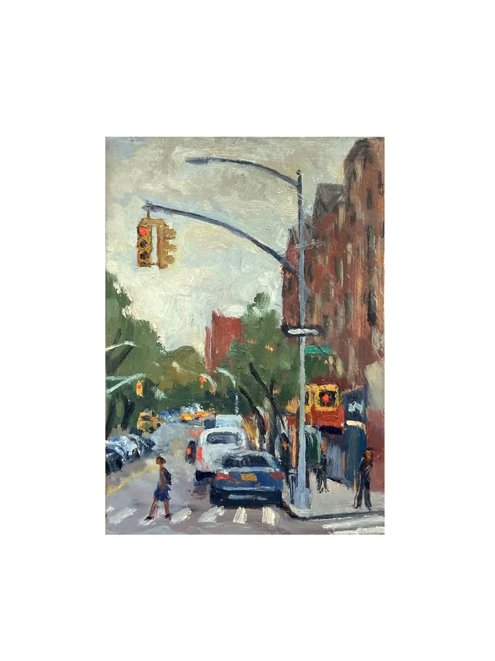 Original New York Landscape Painting- Up Broadway/Summer Rain/NYC- 5x7 Oil on Panel, Plein Air Impressionist Fine Art
