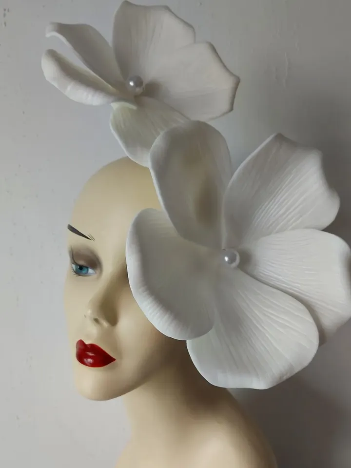 Large flower fascinator Branch pearl clematis wedding headdress, Kentucky Derby Hat, bridal hair pin, Church Hat