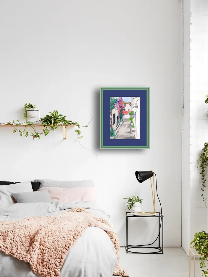Italian Street Painting Original Watercolor Art landscape Miniature Artwork painting
