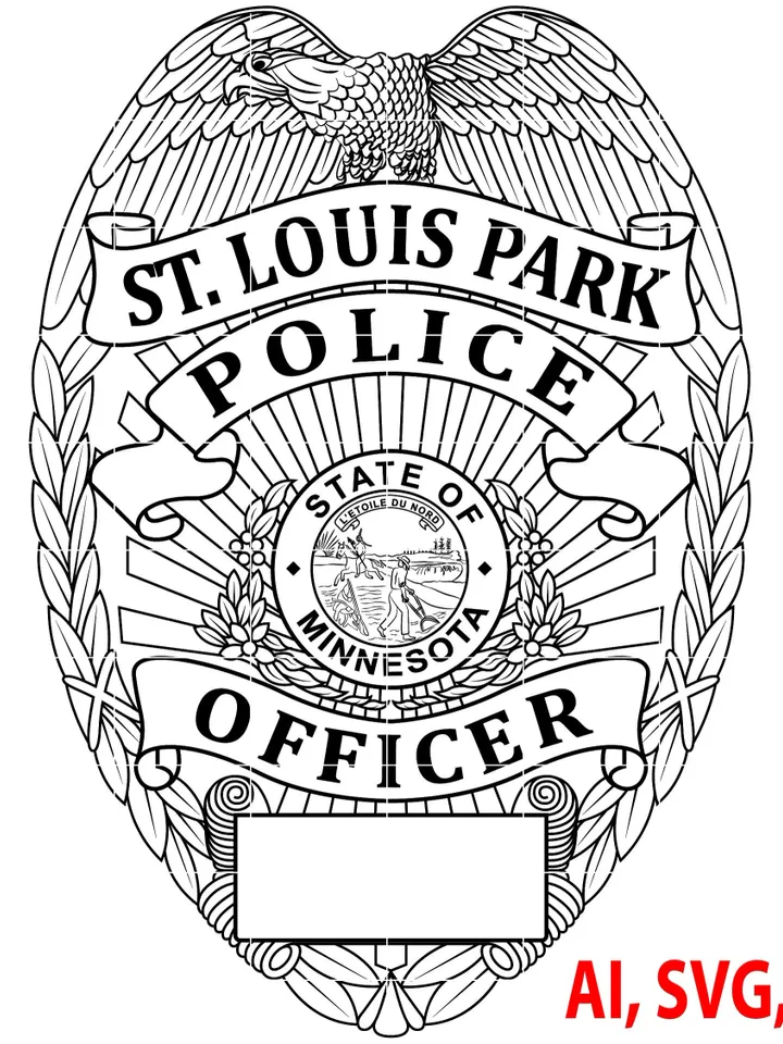 State of Minnesota S T. Louis Park Police Officer Badge, Logo, Seal, Custom, Ai, Vector, SVG, DXF, PNG, Digital