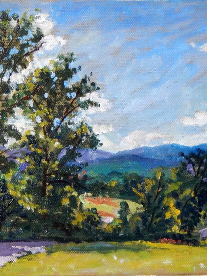 8x10 Landscape Painting -Summer Light/Berkshires- Oil on Canvas, Plein Air Impressionism, Signed American Fine Art