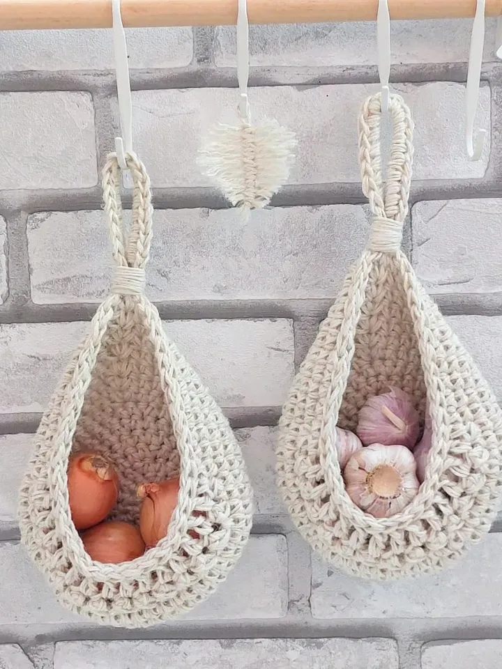 Wall hanging storage baskets New home gift Cottagecore decor ideas Garlic keeper Succulent planters