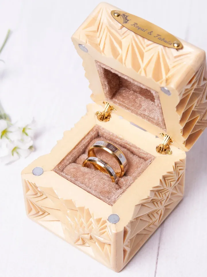 Wood Wedding Ring Box, Square Wooden Ring Box for Wedding Ceremony, Double Slot Wedding Ring Box, Ring Bearer Box, Anniversary Gift
