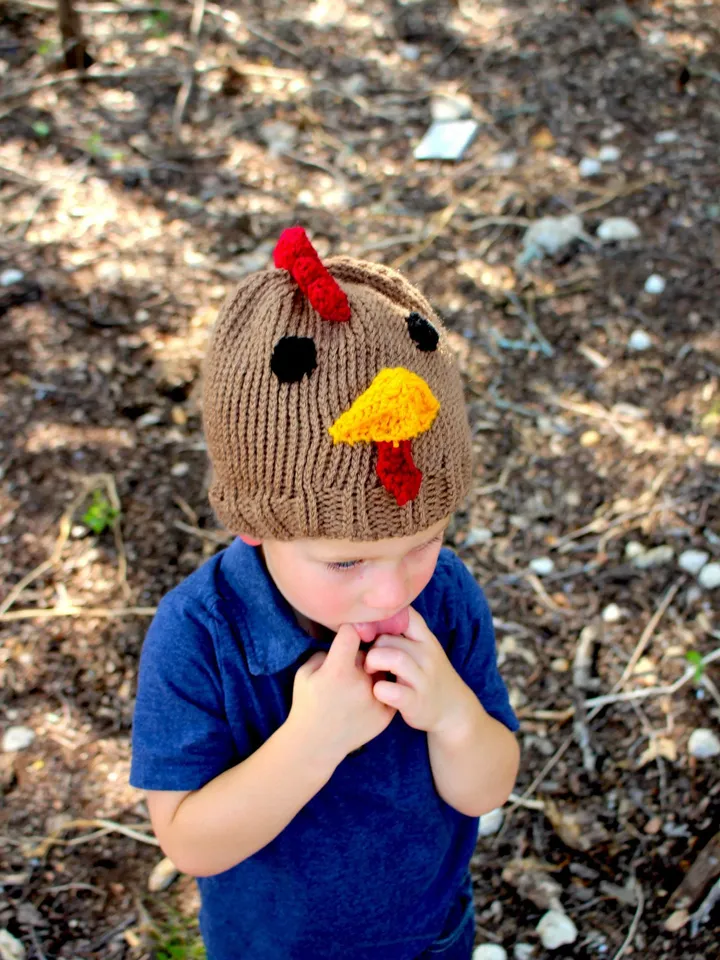 Knitted Brown or White Chicken Hat, Child Photo Shoot Prop, Down at the Farm Themed Party, Gender Reveal, Sizes: 1-3 Years & 4-12 Years