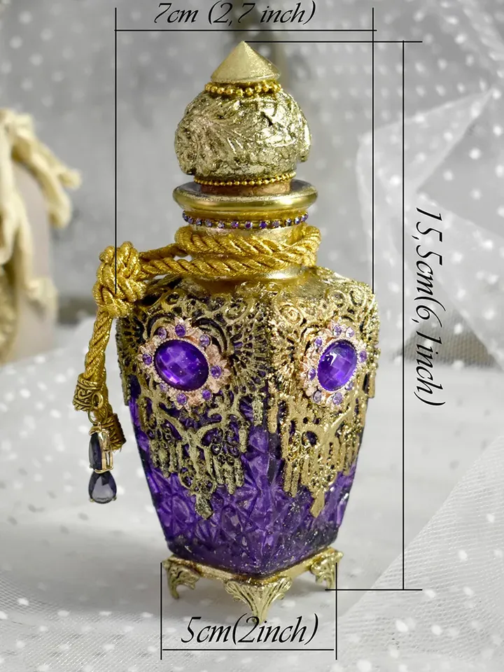 Lilac glass bottle for perfumes or aromatic oils dressing table decoration