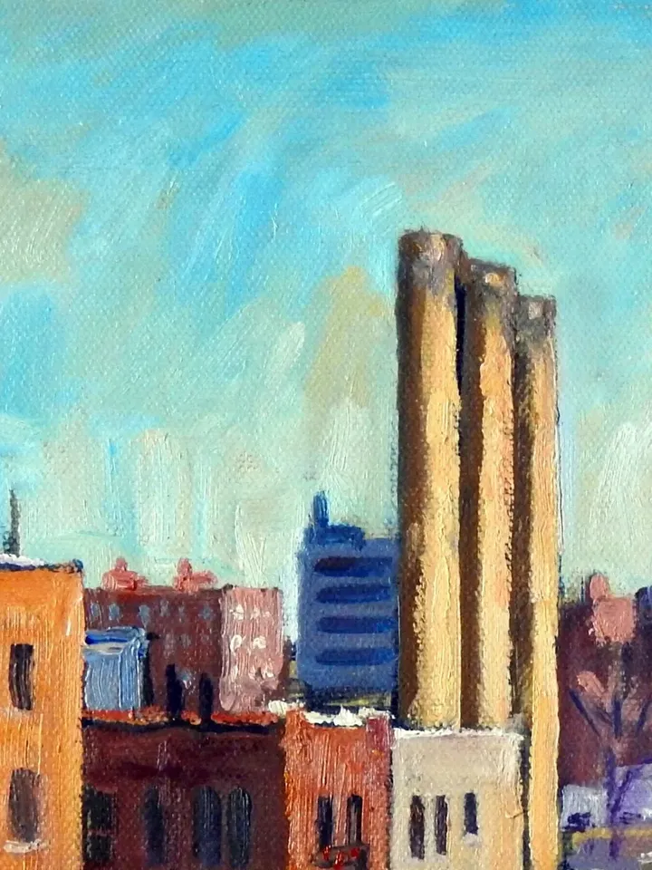 Original New York Cityscape Painting - Cool Snow/NYC- 11x14 Oil on Canvas, American Realist Snowy Winter Landscape, Signed Original Fine Art
