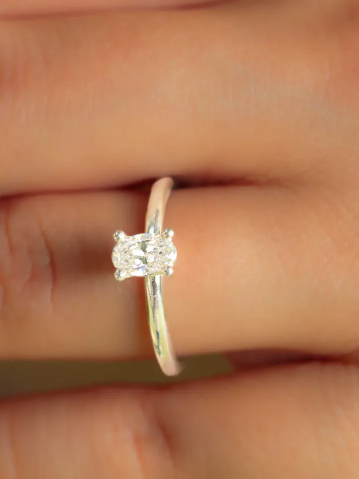 OVAL ENGAGEMENT RING | Halo Oval Cut Moissanite Ring | Solitaire Gold 0.5Ct Diamond Wedding Ring | Women Wedding Gift | Engagement Ring Band
