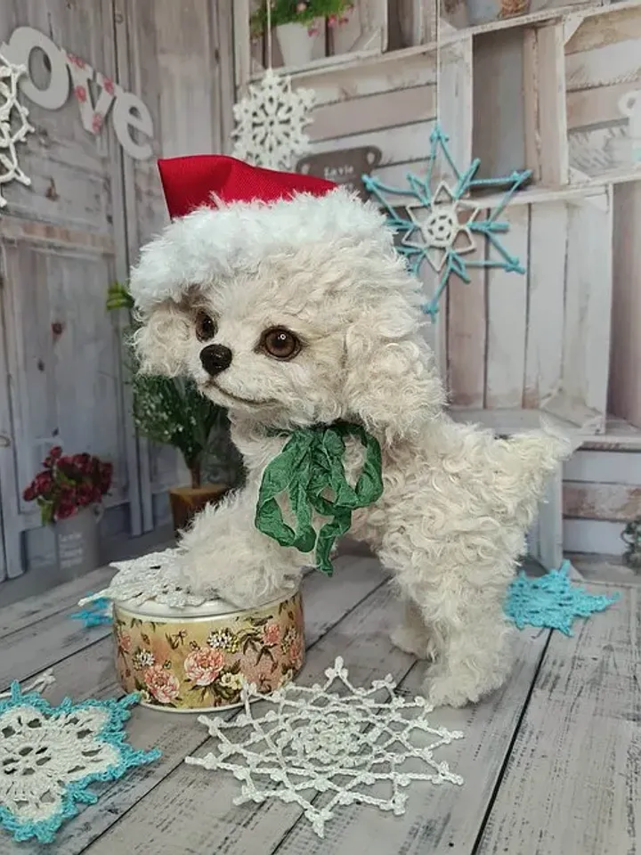 Christmas dog gift Stuffed dog Plush puppy in a red hat