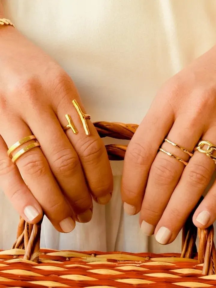 Asymmetrical Parallel Bar Ring 24k Gold or Silver Plated, Modern Parallel Two Bars Ring, Stacking Open Ring for Her Minimalist Jewelry Women