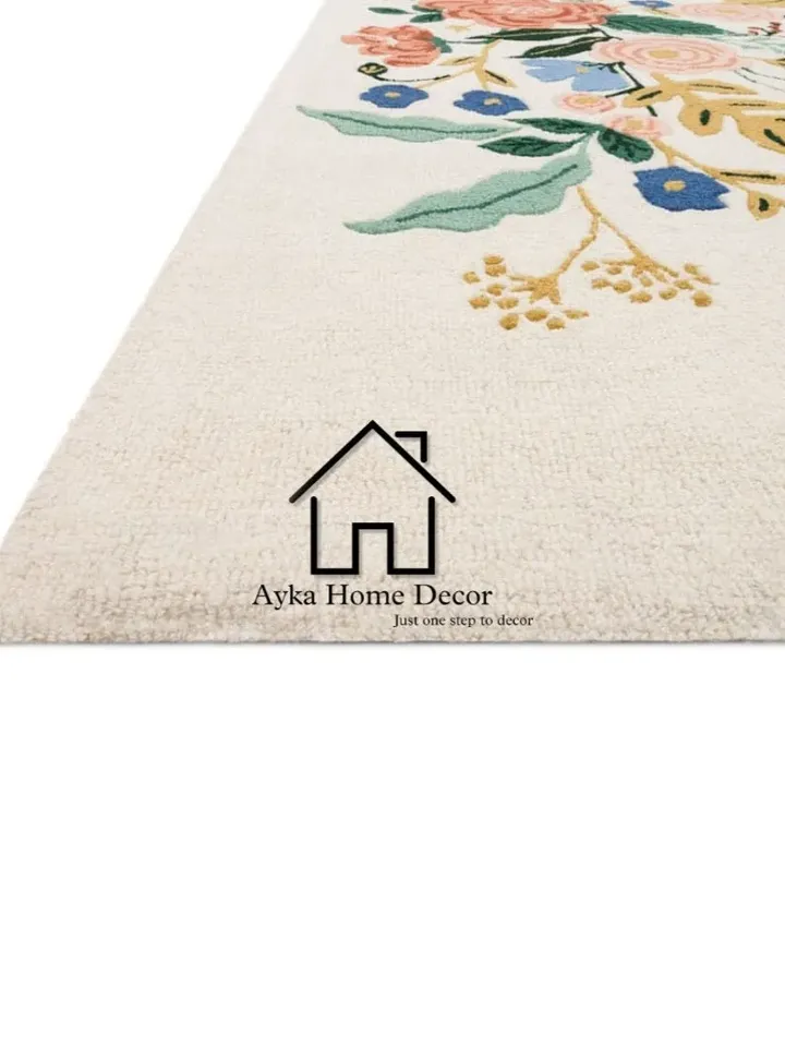 Ayka Flora HandMade Tufted 100% Fine wool Trending carpets and rugs for Living Room and for kids room / Flower Collection Rug / Christmas