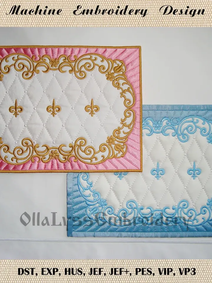 Baroque Mug Rug ITH embroidery design