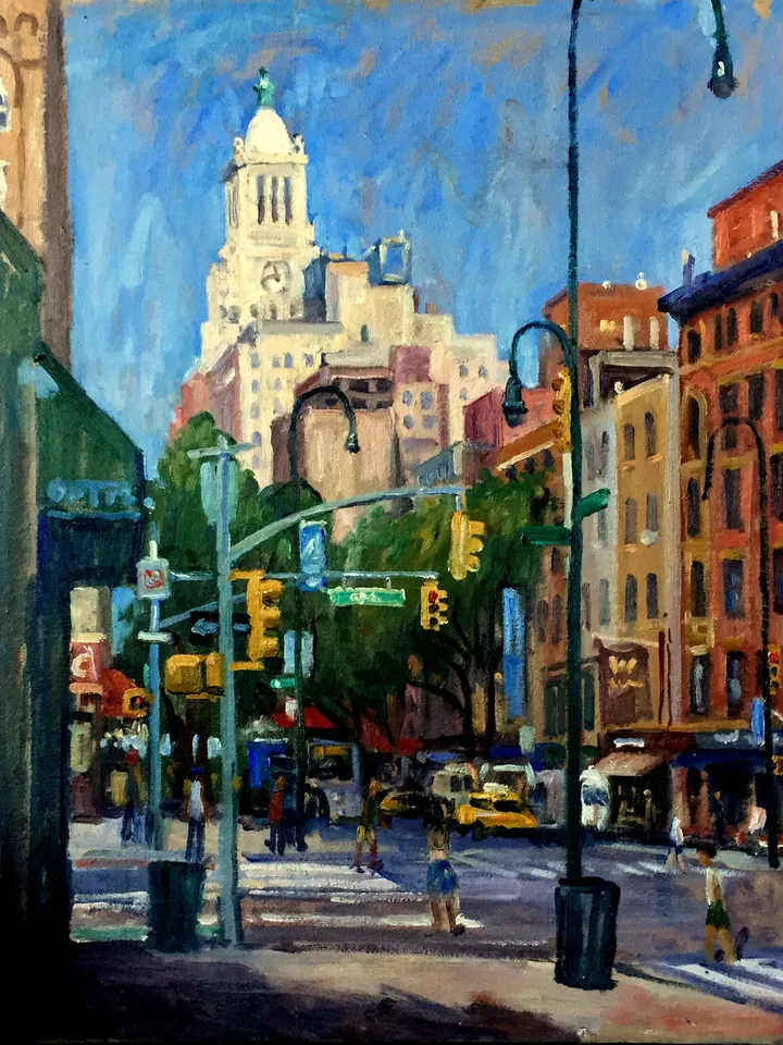 Original New York Cityscape Painting -14th Street/NYC- 16x20 Oil on Canvas, Large Urban Impressionist Fine Art, Plein Air Signed Original