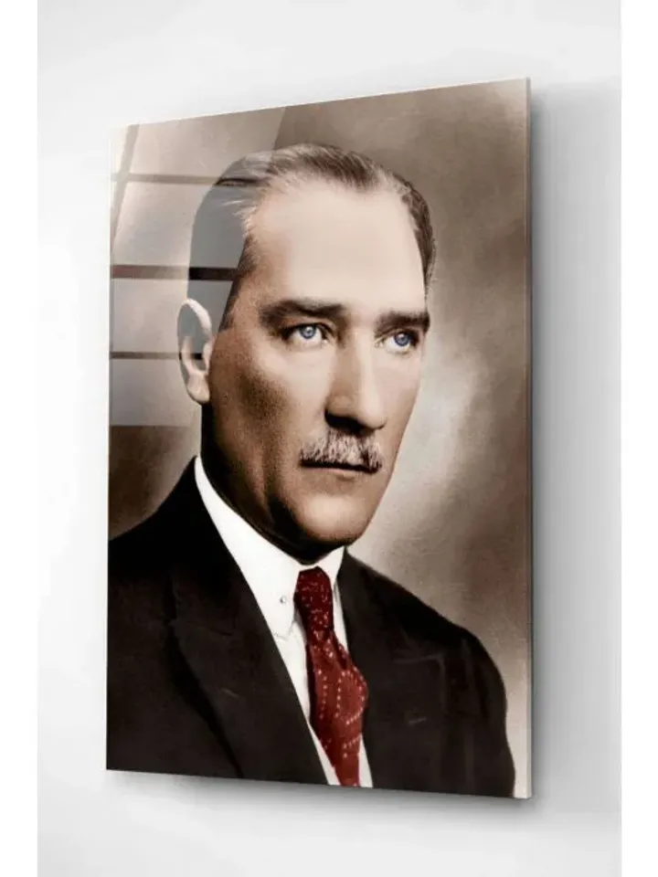 Atatürk Tempered Glass Printing Wall Art , Natural And Vivid Wall Decor , Modern Wall Art, Extra Large Wall Art