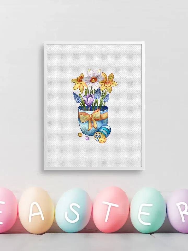 Easter Cross Stitch Pattern PDF, Bouquet Cross Stitch Embroidery Pattern, DMC Cross Stitch Chart Pattern Embroidery