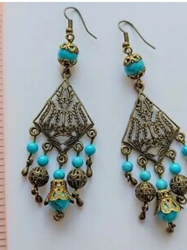 Turquoise Bohemian Chandelier Earrings Dangle Beaded Earrings Blue Statement